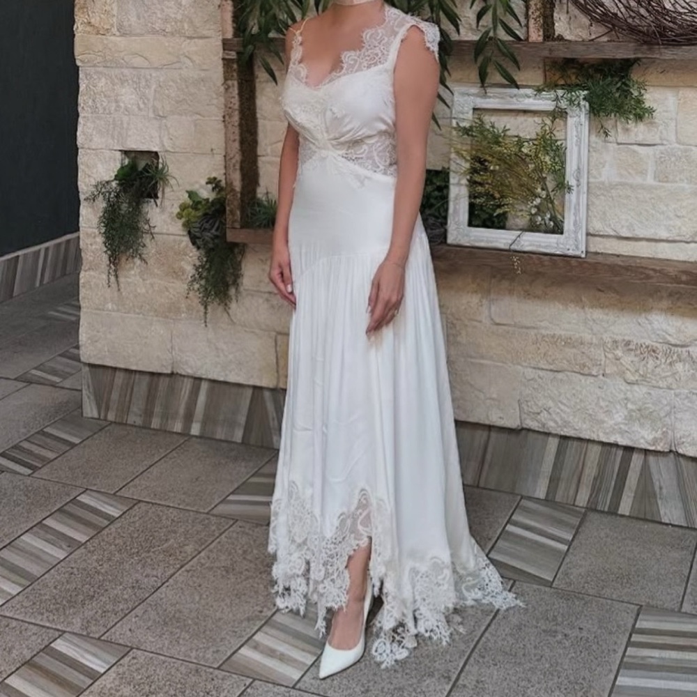 BHLDN White Lace Chemise with Scalloped Trim